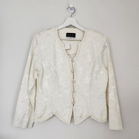 Vintage David Rose Regencycore White Brocade Button Down Blouse L - Picture 12 of 12